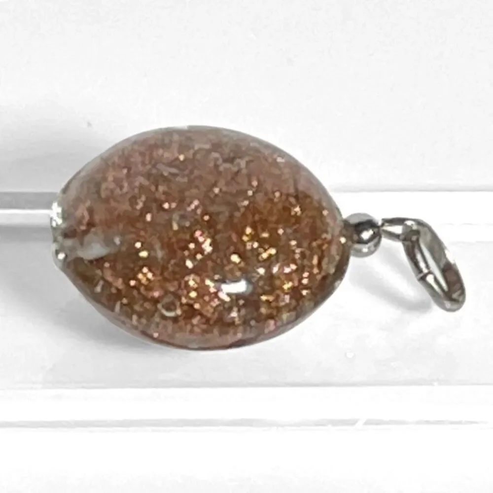 Art Glass Pendant Copper Tone Glitter Round Chunky Shimmer Boho Festival Charm